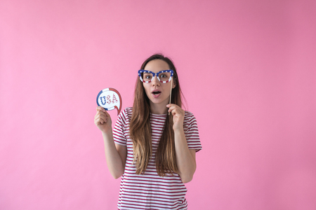 A nice girl is a concept of learning American language or immigration or work and travel.の写真素材