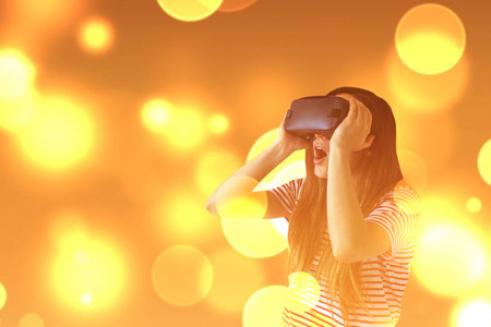The woman with glasses of virtual reality. Future technology concept. Modern imaging technology.
