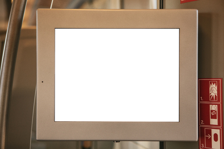 Blank white screen monitor in the train for advertising or information.の写真素材