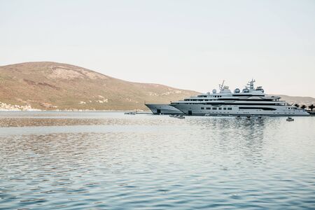 Beautiful view of yachts in the port of Montenegro. Natural landscape in the background.の写真素材