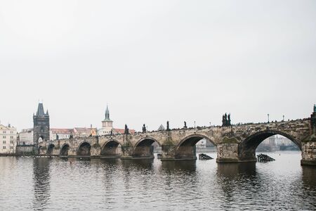 Beautiful view of the urban architecture in Prague in the Czech Republic. The Charles Bridge.