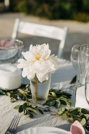Beautiful white flower on the table as a decoration.の写真素材