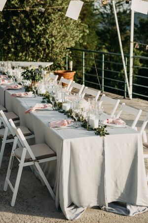 Table setting. Eating out. Preparing to celebrate events or catering.の写真素材