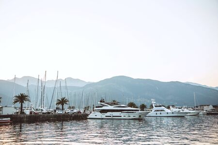 Beautiful view of the yachts in the port of Tivat in Montenegro.の写真素材
