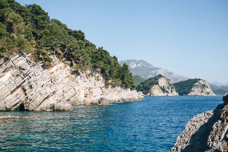 Beautiful view of the natural landscape with the sea and cliffs in Montenegro near Petrovac.の写真素材