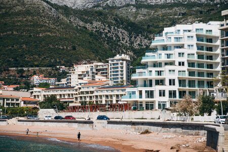 View of the architecture or buildings off the coast in Petrovac in Montenegro.の写真素材