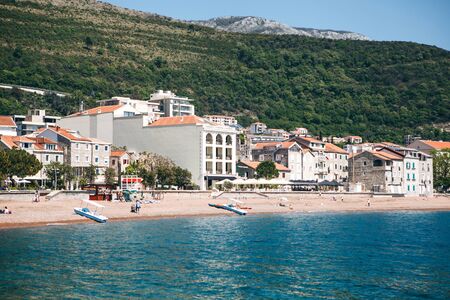 Beautiful view of the coastal resort town of Petrovac in Montenegro.の写真素材
