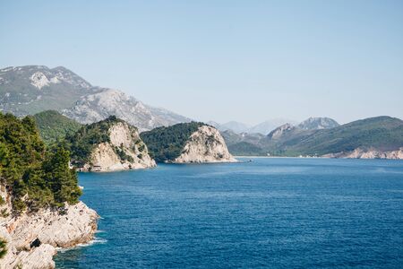 Beautiful view of the natural landscape with the sea and cliffs in Montenegro near Petrovac.の写真素材
