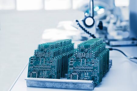 Closeup of a board for computer equipment. Modern technology and computerization