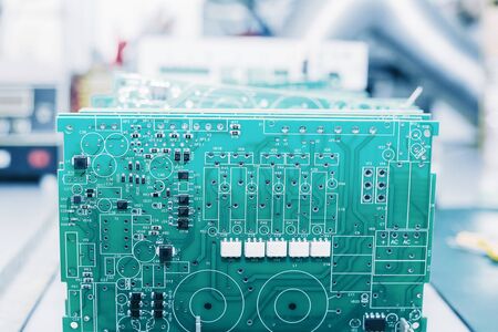 Closeup of a board for computer equipment. Modern technology and computerizationの写真素材