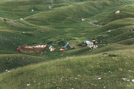 Farm in the mountainous area in Montenegro. Natural landscape and authentic life of people.の写真素材