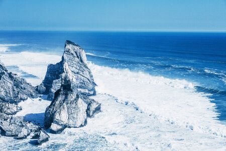 View of the rocks and the ocean. Natural background.の写真素材