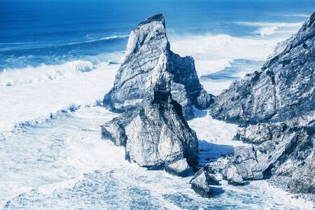 View of the rocks and the ocean. Natural background.の写真素材