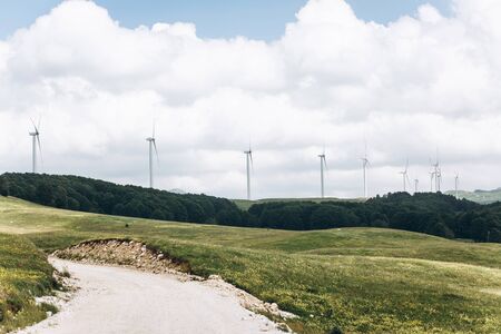View of the natural landscape and windmills in Montenegro.