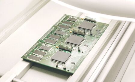 Closeup of a board for computer equipment. Modern technology and computerizationの写真素材