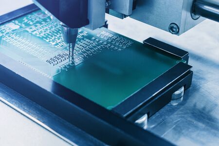 Automated manufacturing process for boards or microchips for electronics or computers.の写真素材