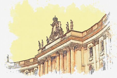 A watercolor sketch or illustration of the Humboldt University. Berlin, Germany. City architecture.の写真素材