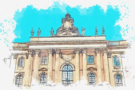 A watercolor sketch or illustration of the Humboldt University. Berlin, Germany. City architecture.の写真素材