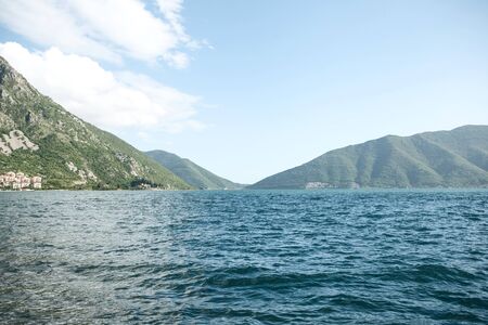 Beautiful sea view of Boko Kotor Bay in Montenegro. Natural mountain landscape.