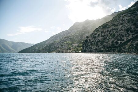 View of the natural landscape in Montenegro. Sea, mountains and coastal city.の写真素材