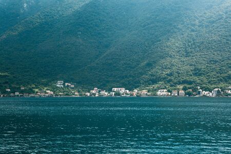 Boko Kotor Bay. Beautiful sea and mountain views of the natural landscape and coastal city in...