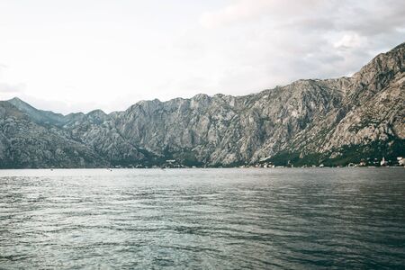 Beautiful sea view of Boko Kotor Bay in Montenegro. Natural mountain landscape.の写真素材