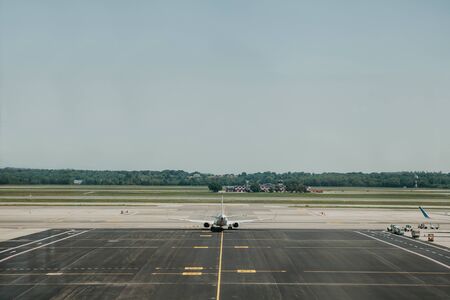 Airplane on the runway getting ready for flight.の写真素材