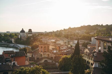Beautiful sunset view of traditional architecture in Verona in Italy.の写真素材