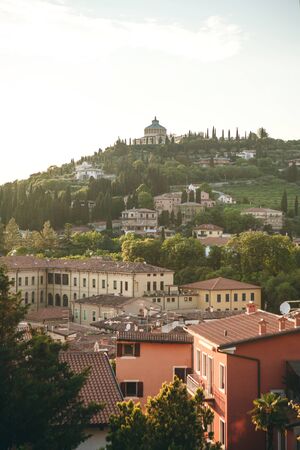 Beautiful sunset view of traditional architecture in Verona in Italy.