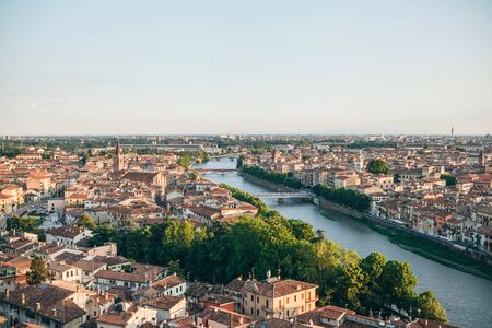 Beautiful panoramic aerial city view of the traditional old architecture of Verona in Italy.の写真素材