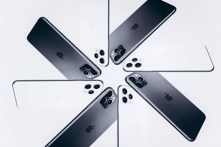 Turkey, Istanbul, December 17, 2019: Photo of the image of the new iPhone 11 series phones in the Apple store.のeditorial素材