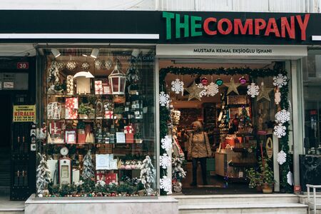 Turkey, Istanbul, December 20, 2019: Decoration of the store during the Christmas holidays. A shop selling souvenirs and gifts for the celebration.のeditorial素材