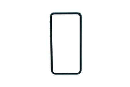 Mockup of a modern frameless phone with a white screen on a white background.の写真素材