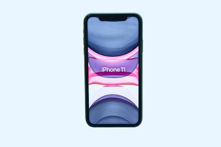Turkey, Istanbul, December 17, 2019 The latest modern iPhone 11 on white backgroundのeditorial素材