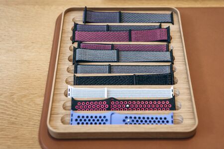 Watchbands in a row. Silicone straps for sports watches. Colored bracelets for smart watches.の写真素材