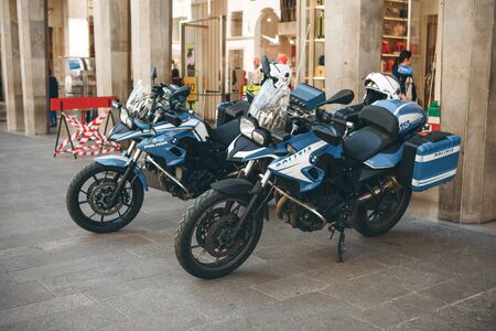 Italy, Milan, May 30, 2019 Police motorcycle on a city streetのeditorial素材