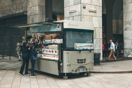 Italy, Milan, May 30 2019 Italy - Street food truckのeditorial素材