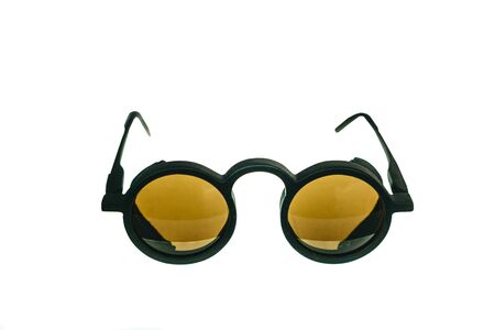 Summer black sunglasses on a white backgroundの写真素材