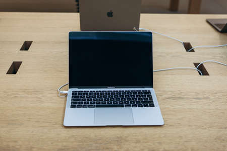 Turkey, Istanbul, December 17, 2019: sale New Apple MacBook Air in the official Apple store.のeditorial素材