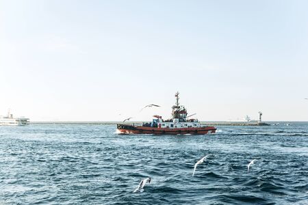 The ship is sailing along the Bosphorus in Istanbul in Turkey.