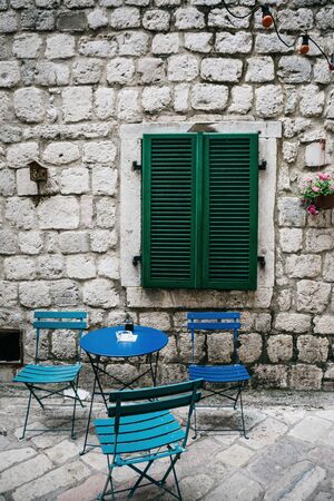 An empty street cafe. Table and chairs. No visitors.の写真素材