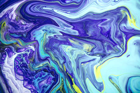 Acrylic paint fluid in trend purple shades mix color background.の写真素材