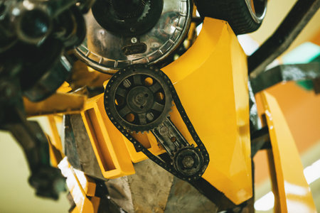 Close-up detail of a robot or tech background.の写真素材