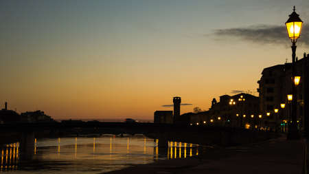 Lungarno at sunsetの写真素材