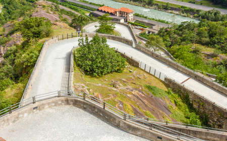 access ramp to the fort of bard / access ramp for cars and pedestrians that from the medieval village leads to the fort of bardの写真素材