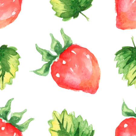 seamless pattern with strawberry and leaves on white backgroundのイラスト素材