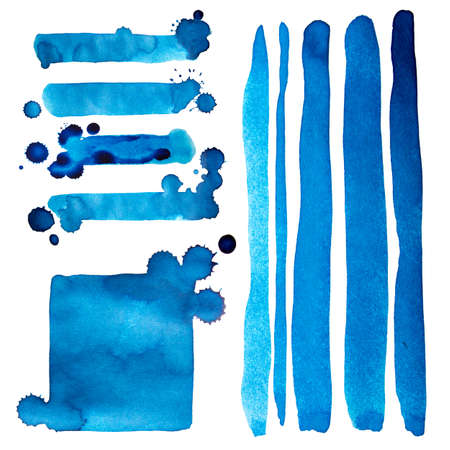 Set of isolated ink streaks, stains and drops on a white background. Rasterの写真素材