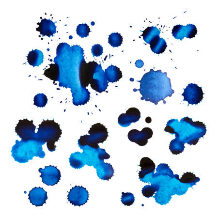 Set of ink stains and drops on a white backgroundのイラスト素材
