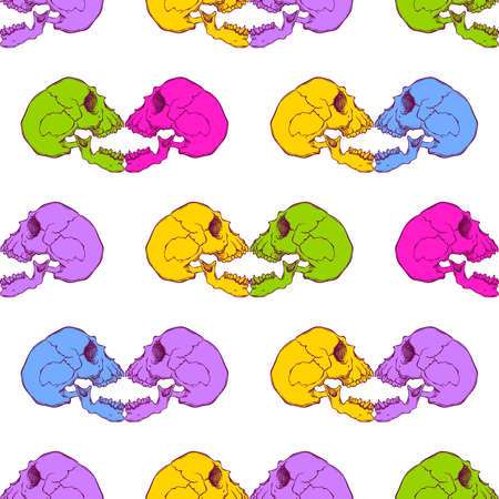 Terrible frightening seamless pattern with skull in cartoon styleのイラスト素材