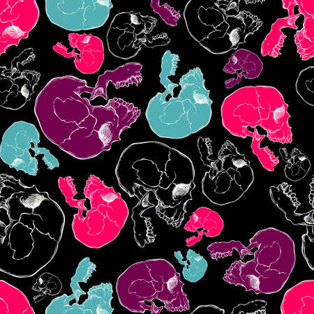 Terrible frightening seamless pattern with skull in cartoon styleのイラスト素材